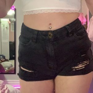black ripped jean high waisted booty shorts - urban planet